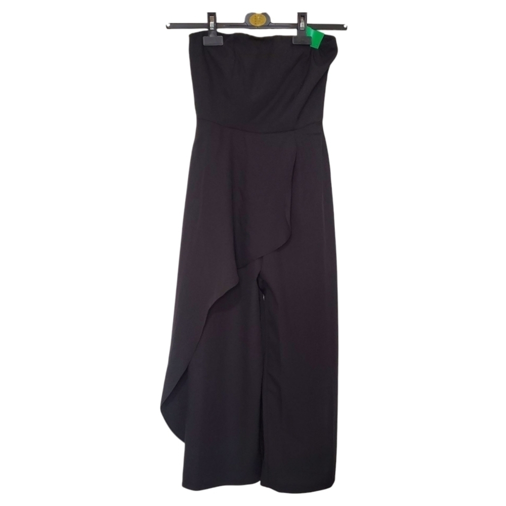 Calli Strapless Black Overlay Cropped Wide Leg Jumpsuit Size 6​ - Picture 2 of 6